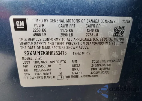 2017 GMC Terrain Sle from USA, damaged, VIN 2GKALNEK9H6253473